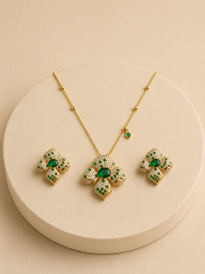 18K Gold Plated CZ Necklace Set | Anti Tarnish Jewelry Set