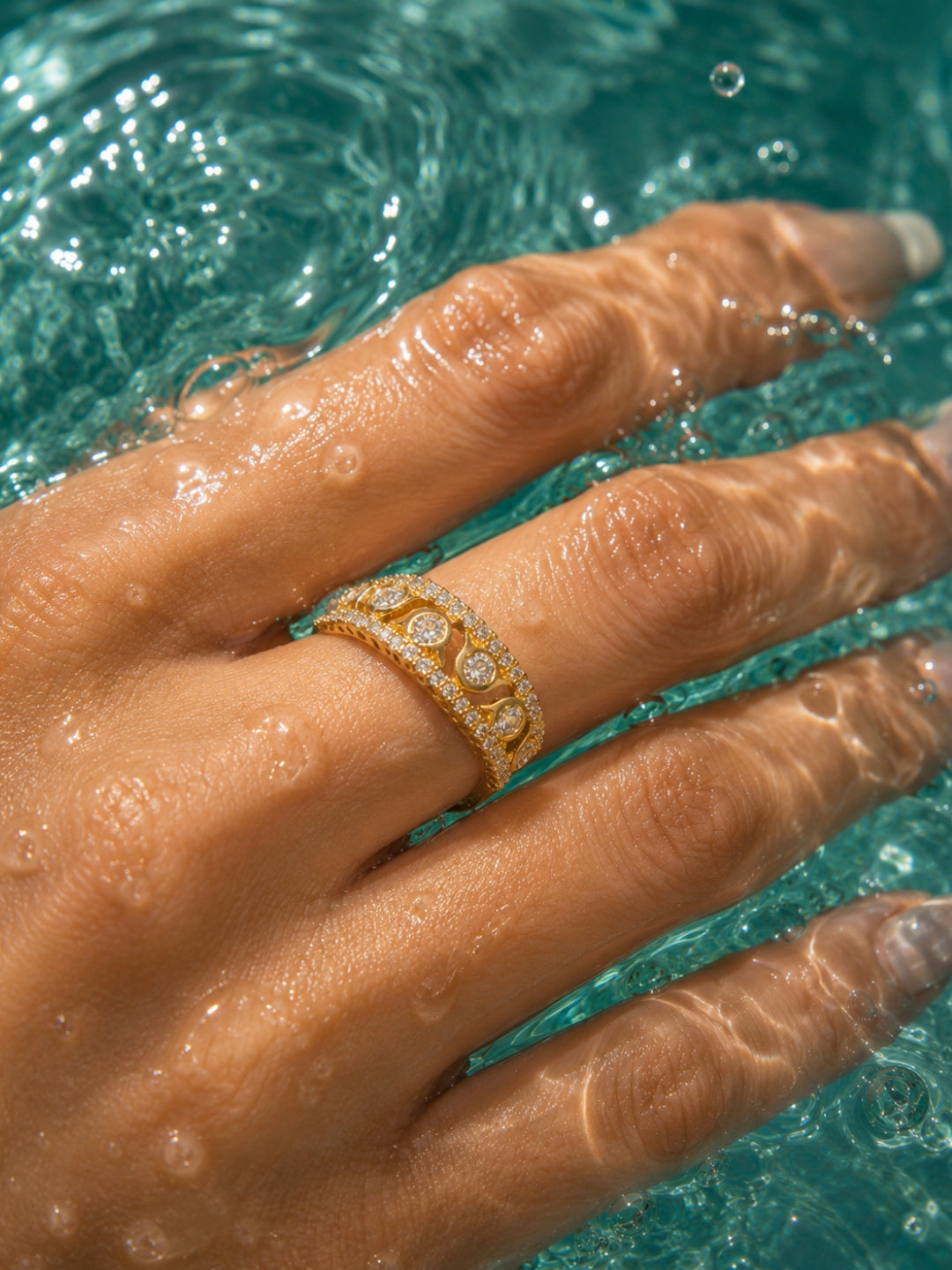 Designer Zig Zag Statement Ring – 18K Rose Gold CZ Stackable Ring