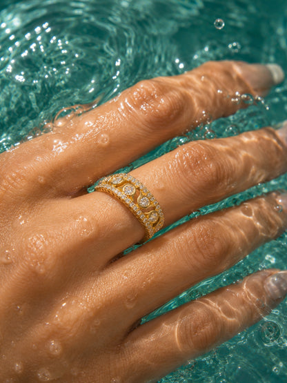 Designer Zig Zag Statement Ring – 18K Rose Gold CZ Stackable Ring
