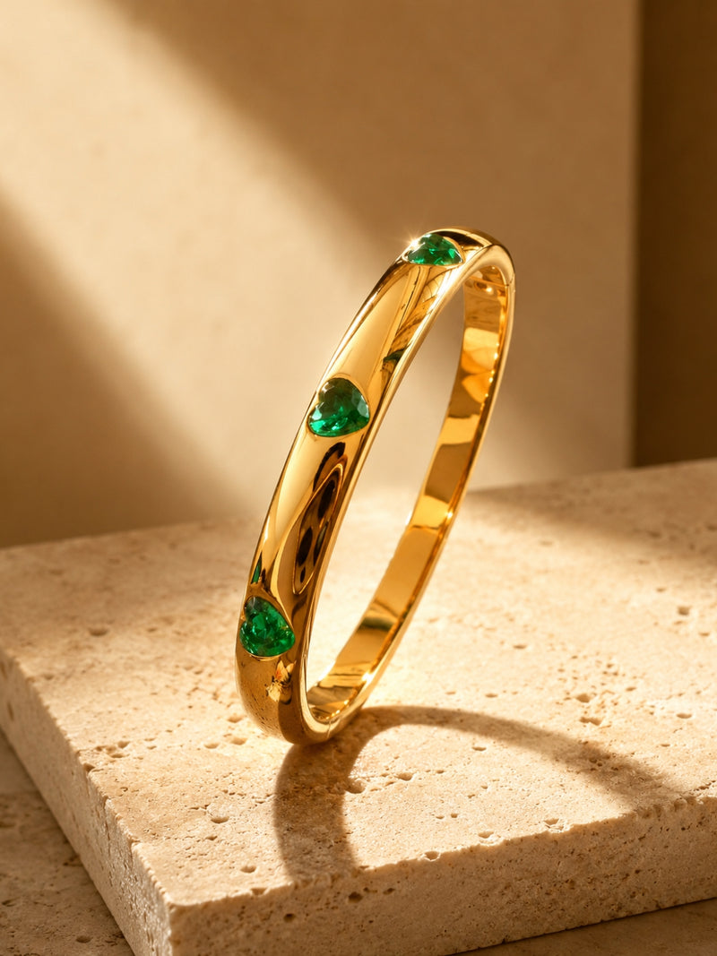 Emerald Heart CZ Gold Bracelet – Waterproof Anti Tarnish Bangle