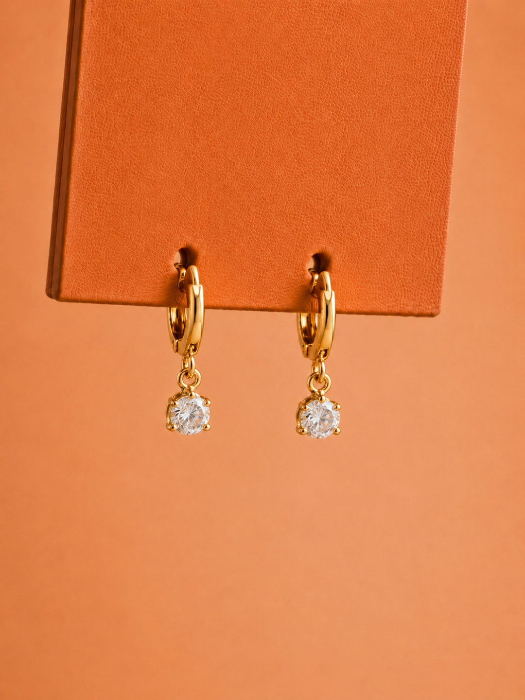 18K Rose Gold CZ Solitaire Drop Hoop Earrings | Anti Tarnish Everyday Hoops