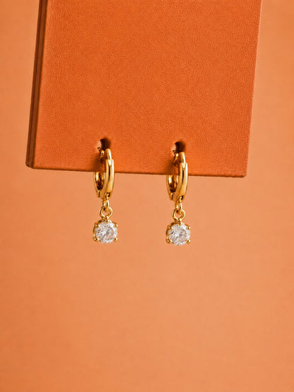 18K Rose Gold CZ Solitaire Drop Hoop Earrings | Anti Tarnish Everyday Hoops