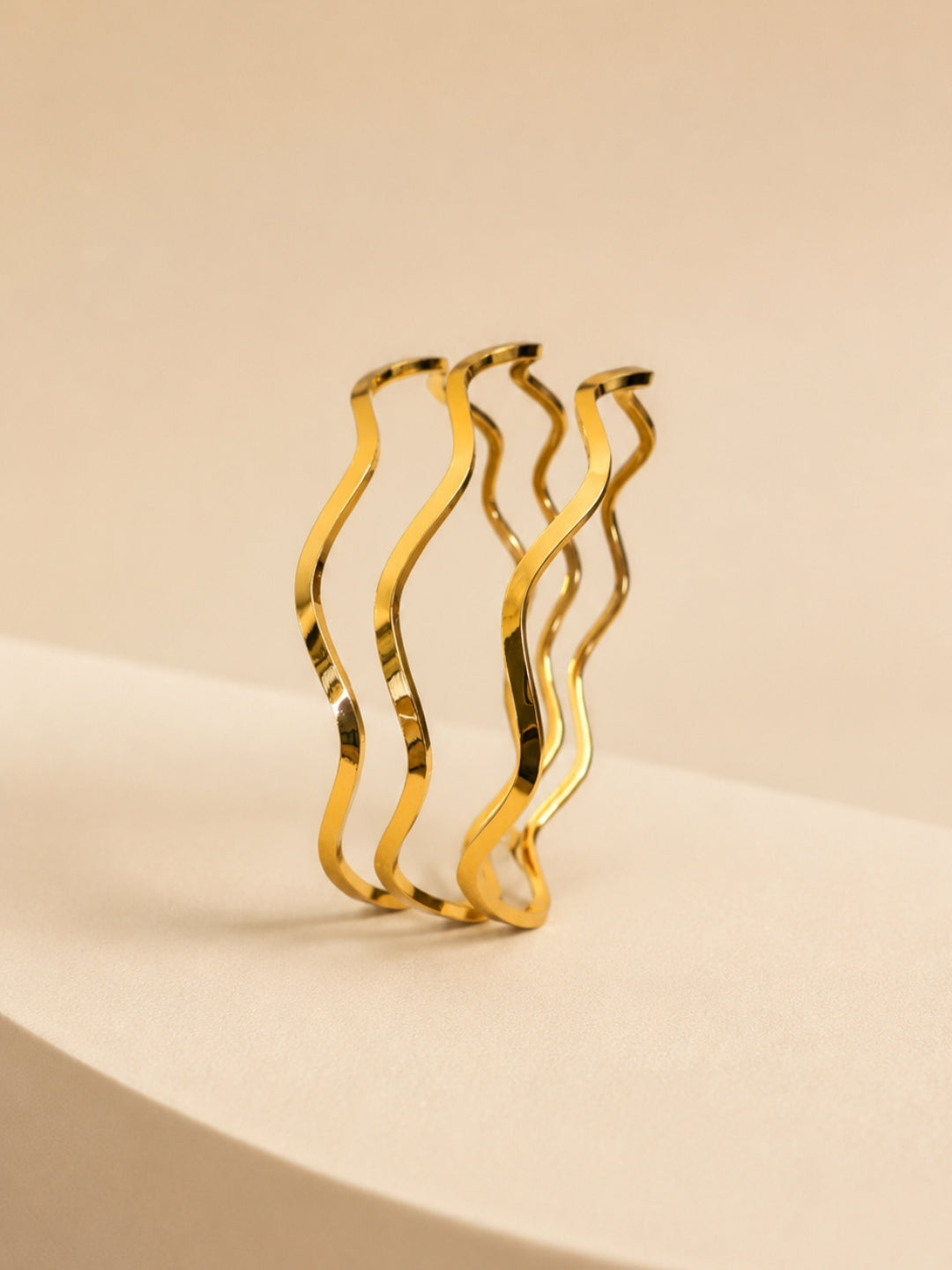 18K Gold Plated Wave Bangles Set of 3 | Anti Tarnish Stainless Steel