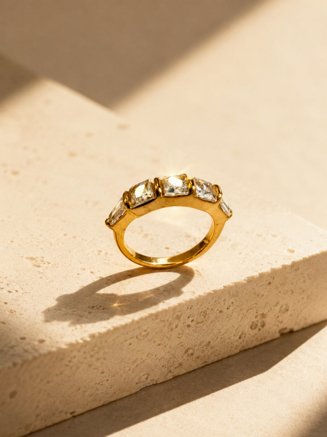 18K Gold Multi-Cut CZ Stackable Ring | Anti Tarnish Stainless Steel