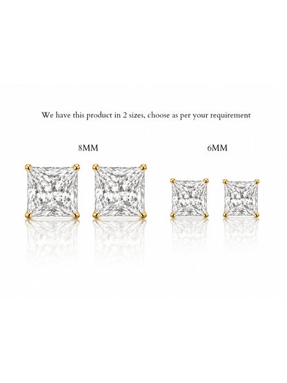 Square Solitaire Stud Earrings 6mm - 18K Rose Gold | CZ | Anti Tarnish