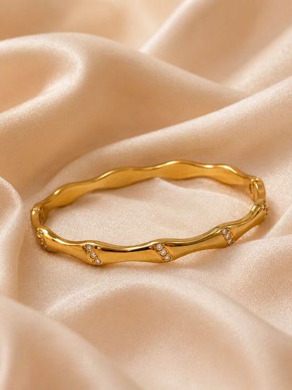 18K Gold Wave CZ Bracelet | Anti Tarnish Waterproof Bangle