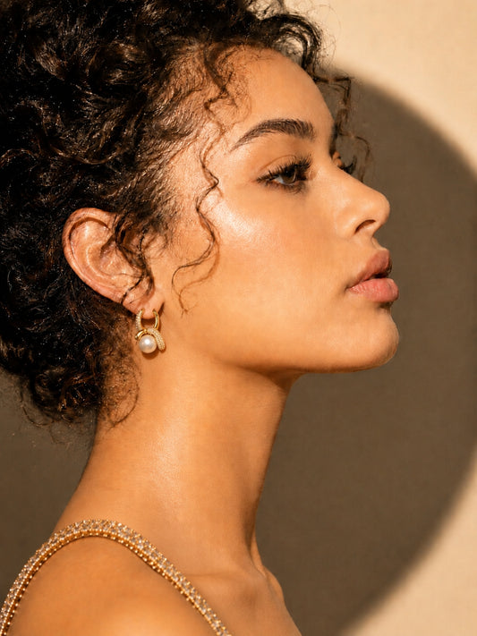 18K Gold Pearl CZ Knot Statement Hoop Earrings | Anti Tarnish