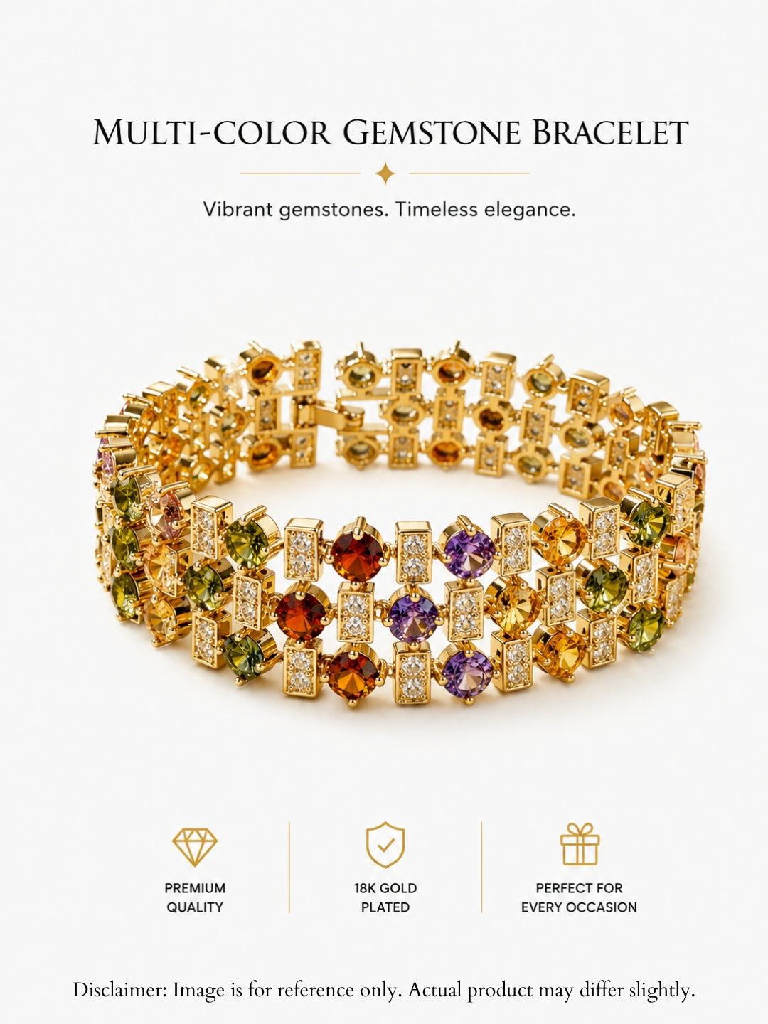 Multicolor Designer Statement CZ Bracelet | 18K Gold Plated