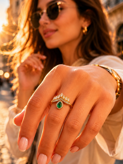 Emerald Crown CZ Ring in 18K Gold | Anti Tarnish Stacking Ring