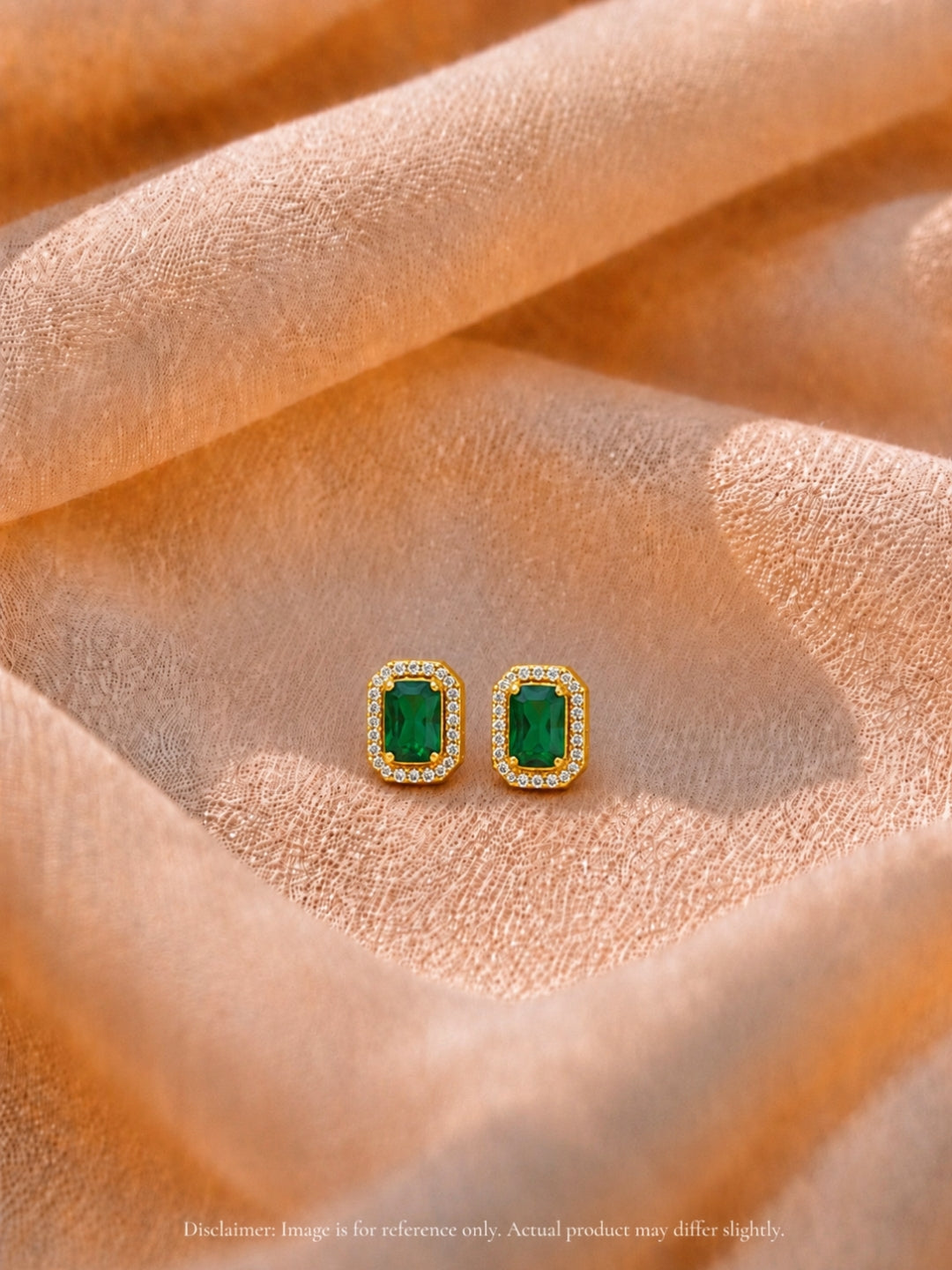 Green Princess Cut CZ Hoop Earrings in 18K Rose Gold Plated Steel