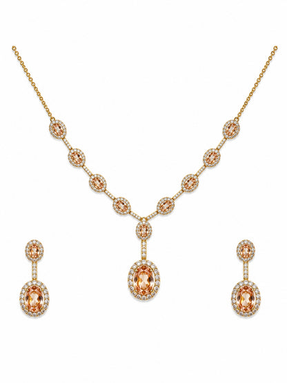 Taupe Jewelry Set Classic Drop Necklace Set | 18k Gold CZ