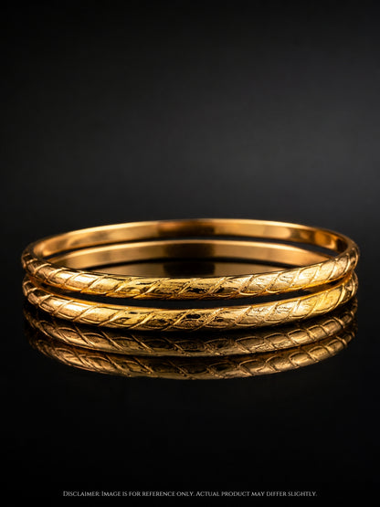 18K Gold Curve Stripe Bangles – Anti Tarnish Stackable Kada