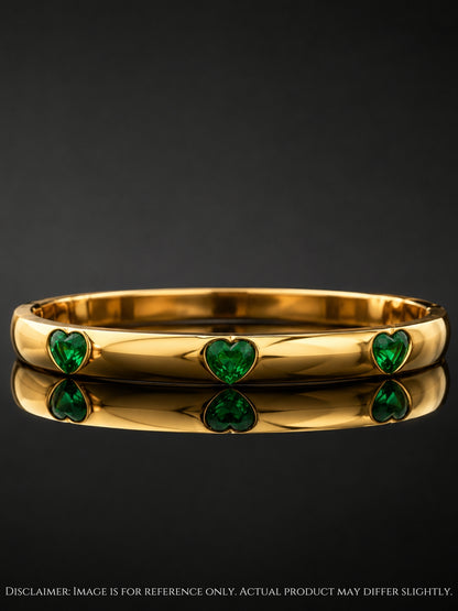 Emerald Heart CZ Gold Bracelet – Waterproof Anti Tarnish Bangle