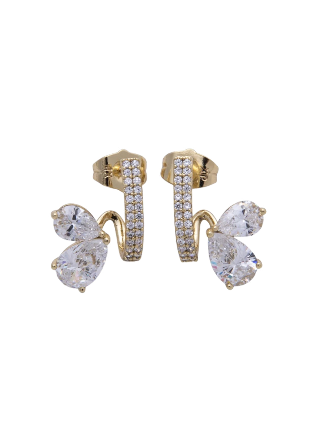Floral Curve CZ Drop Earrings in 18K Rose Gold | Anti Tarnish