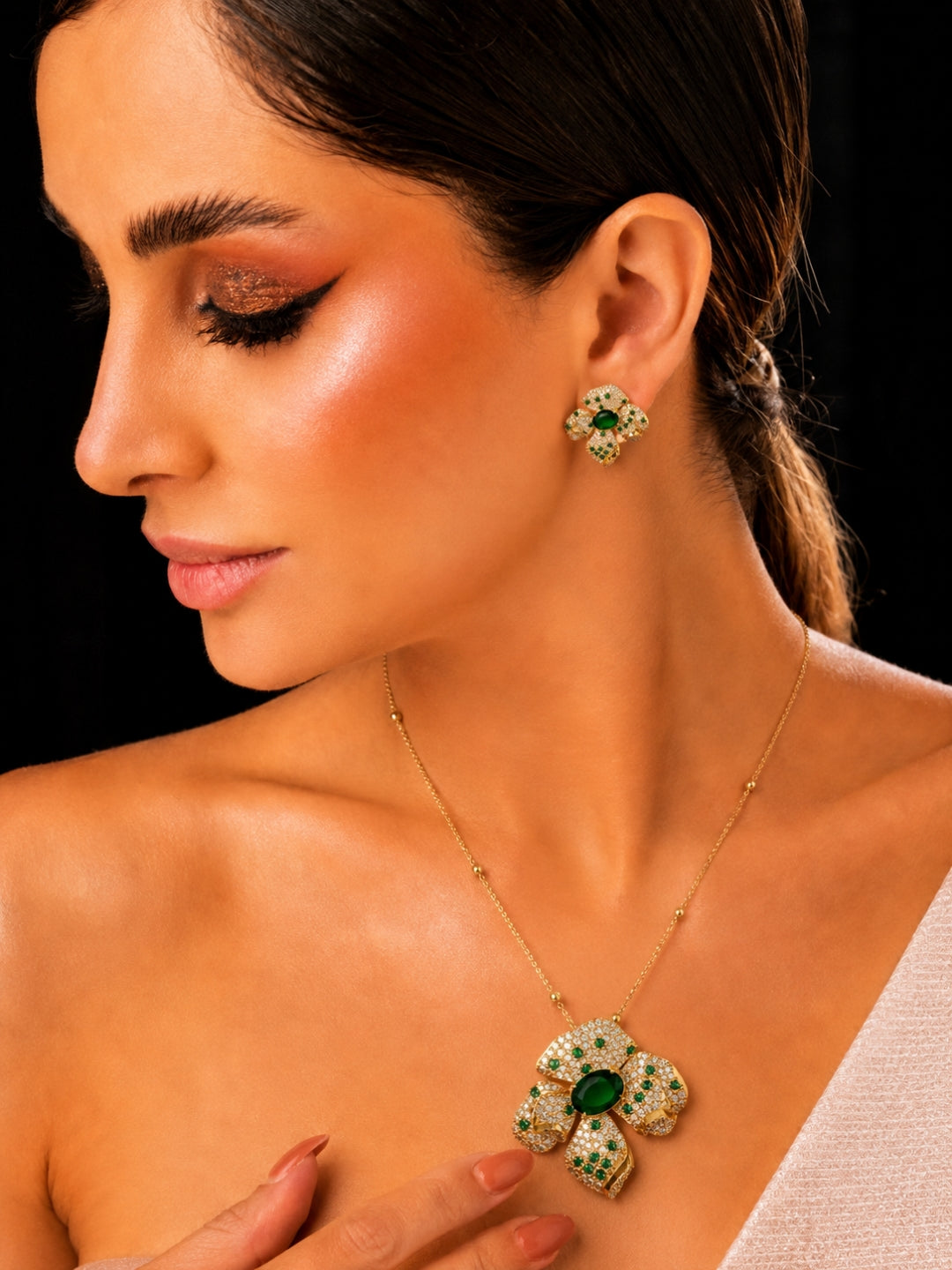 18K Gold Plated CZ Necklace Set | Anti Tarnish Jewelry Set
