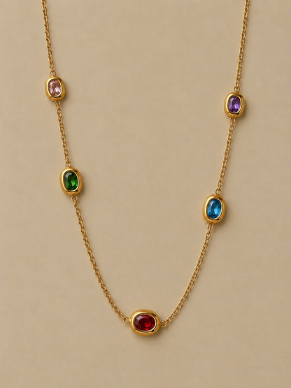 Multi Oval Beaded CZ Gold Necklace | Waterproof Layered Neckpiece
