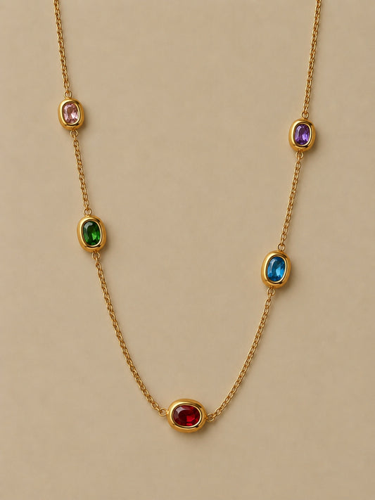 Multi Oval Beaded CZ Gold Necklace | Waterproof Layered Neckpiece