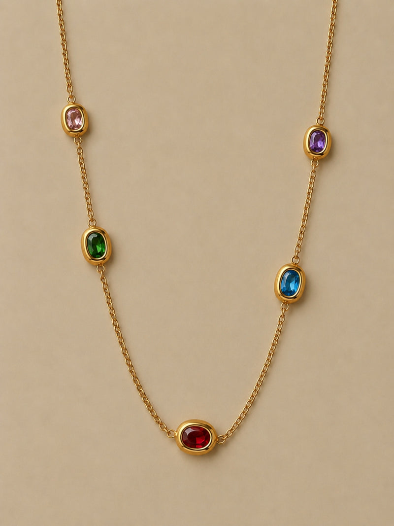 Multi Oval Beaded CZ Gold Necklace | Waterproof Layered Neckpiece