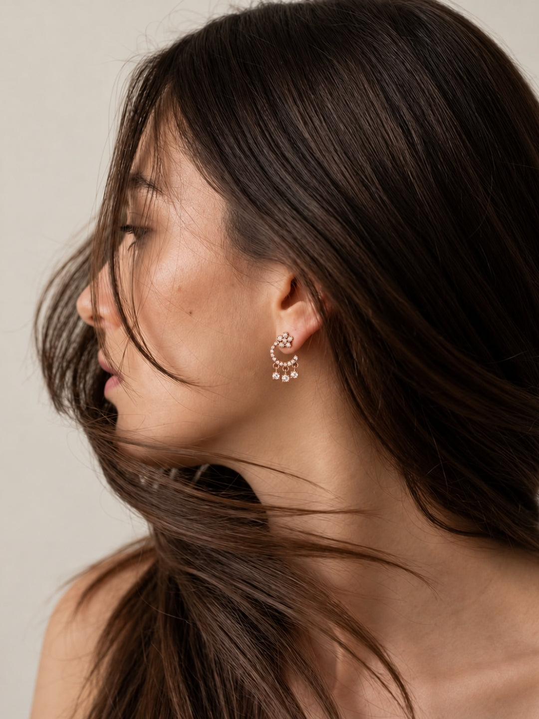 Floral Moon Hanging Stud Earrings, view 4
