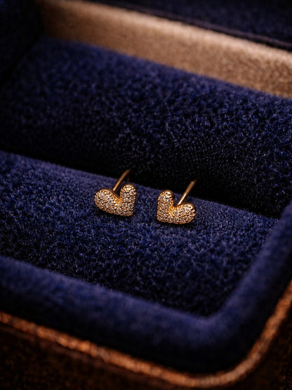 Nano Heart CZ Stud Earrings – 18K RoseGold Plated Everyday Studs