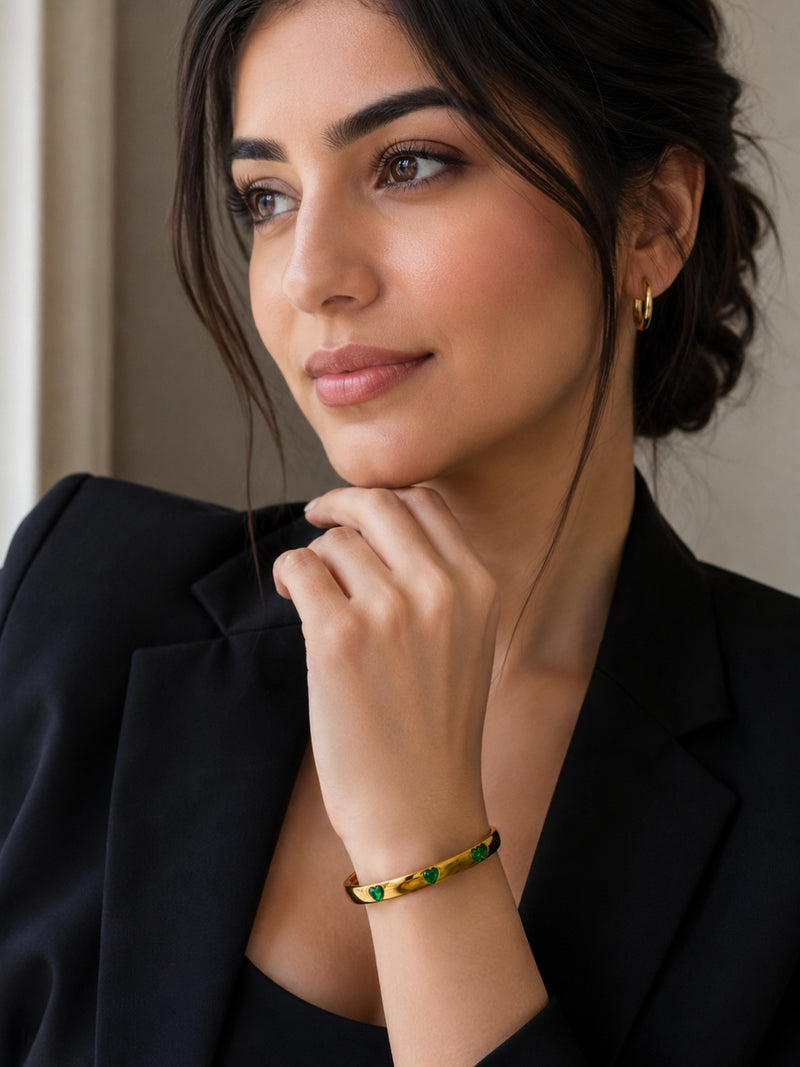 Emerald Heart CZ Gold Bracelet – Waterproof Anti Tarnish Bangle