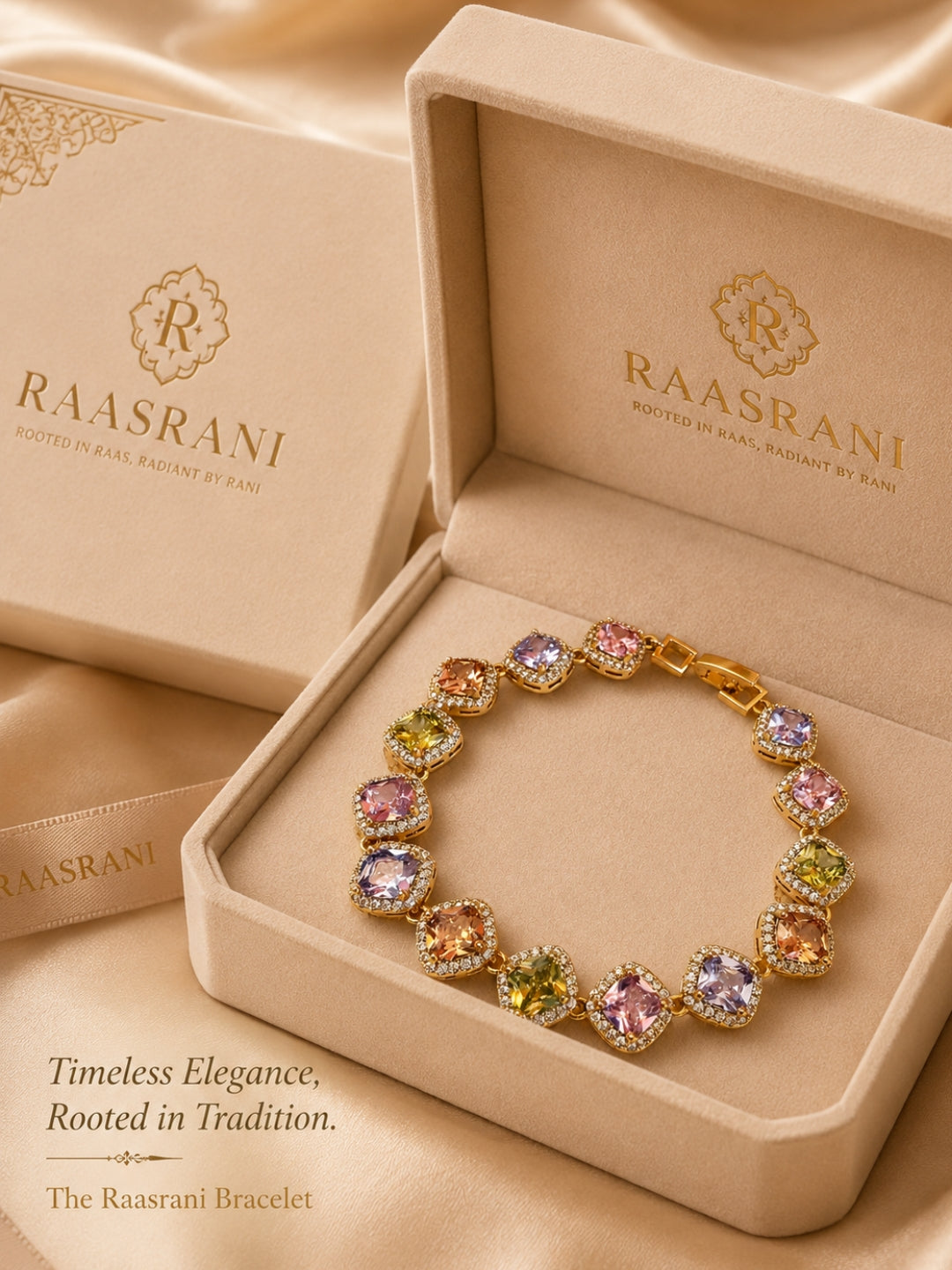 Aurora Multicolor CZ Tennis Bracelet – 18K Gold Plated