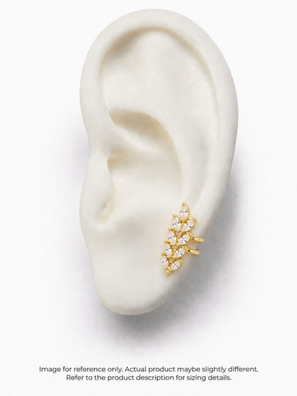 Leaf CZ Ear Cuff Clip Earrings for Women | 18K Gold Plated