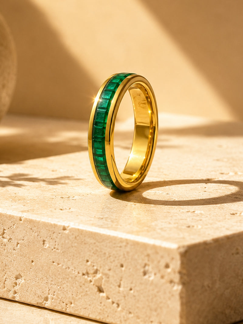 Emerald Eternity CZ Ring | 18K Gold Plated Stackable Ring