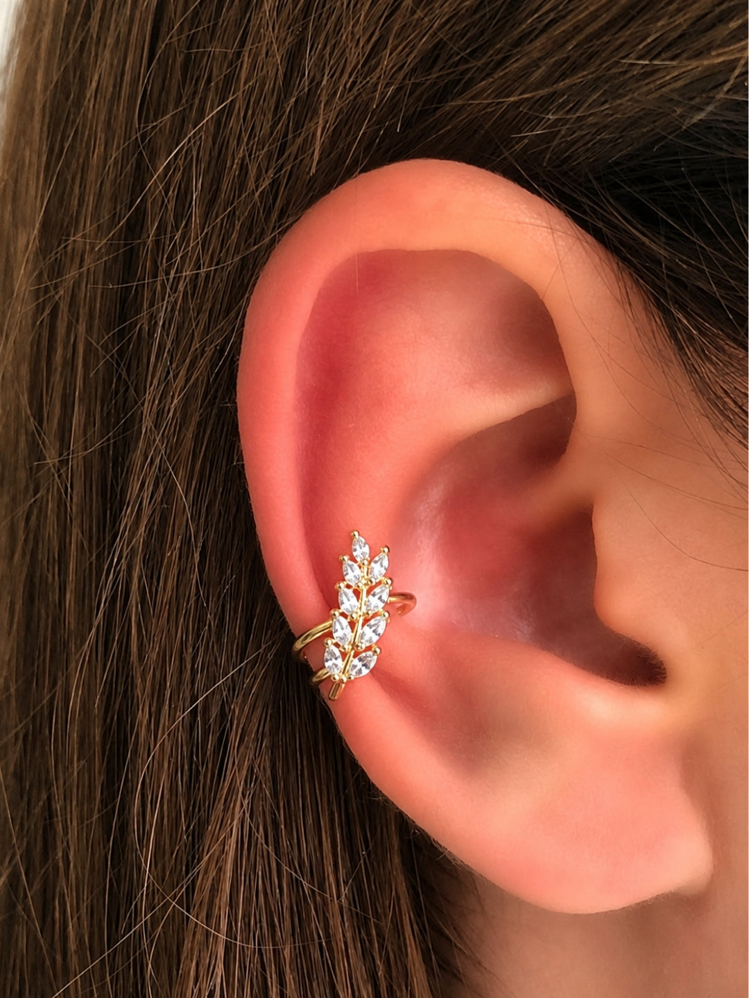 Leaf CZ Ear Cuff Clip Earrings for Women | 18K Gold Plated