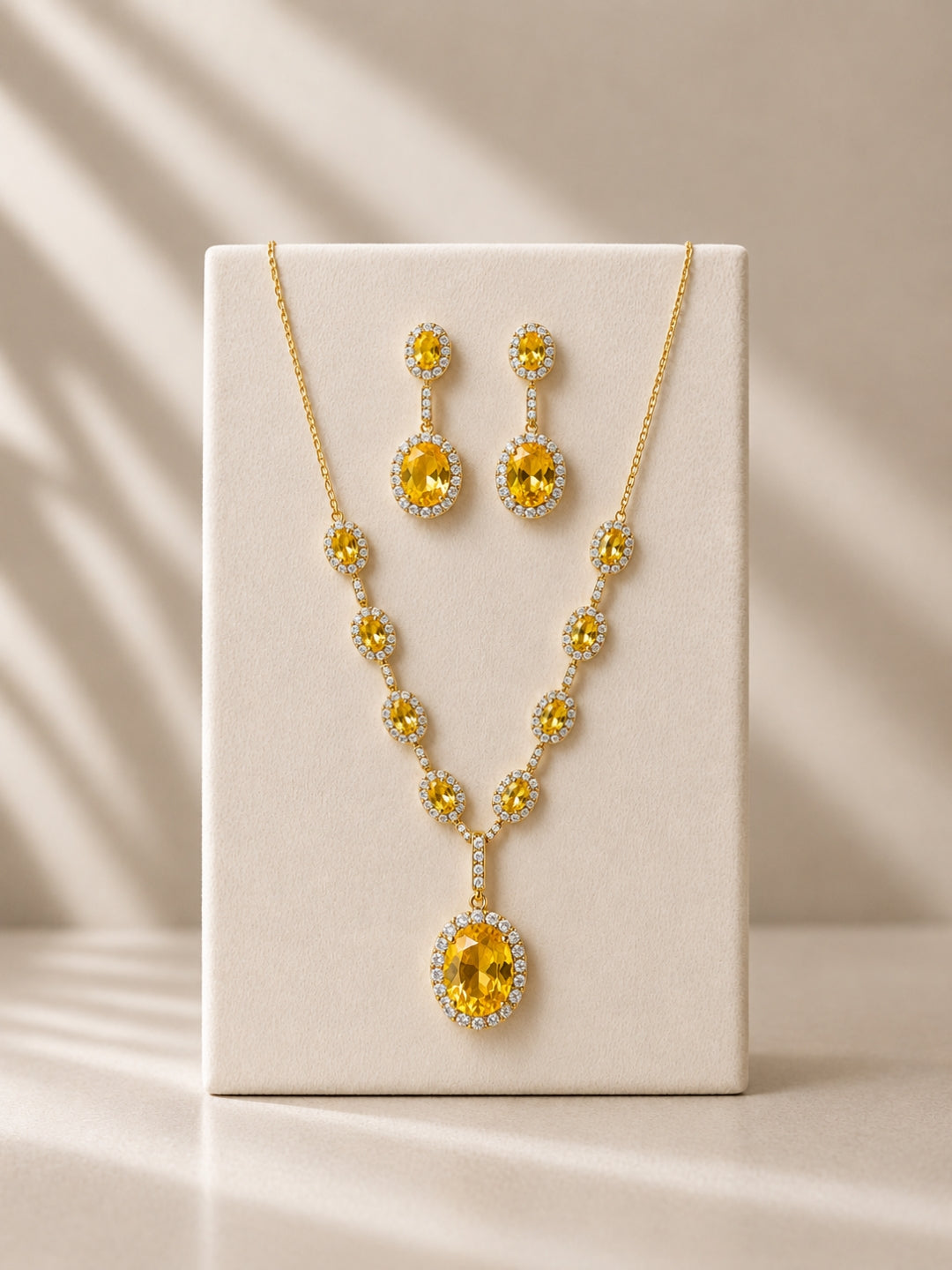 Sapphire Classic Drop Necklace Set | 18K Gold CZ Jewelry Set