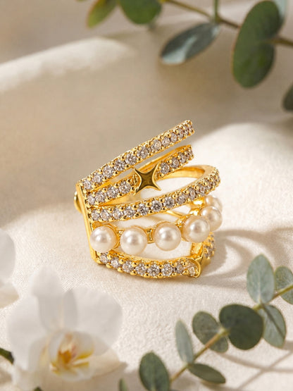 Pearl & CZ Gold Ear Cuff Clip | Anti Tarnish Ear Clip (Single)