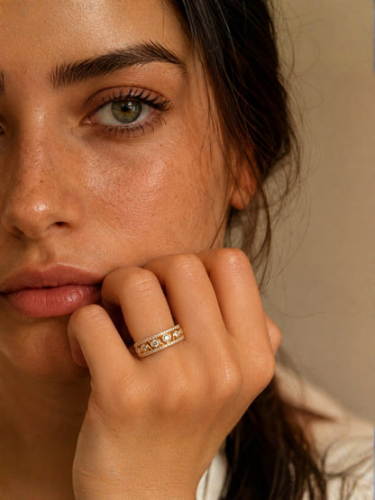 Designer Zig Zag Statement Ring – 18K Rose Gold CZ Stackable Ring