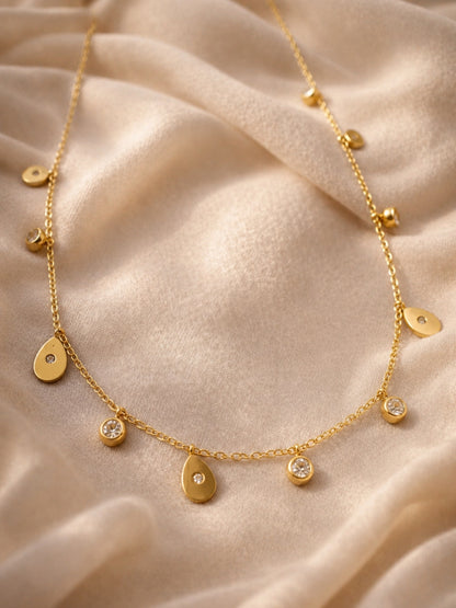 18K Gold CZ Teardrop Charm Necklace | Anti Tarnish Layering Chain