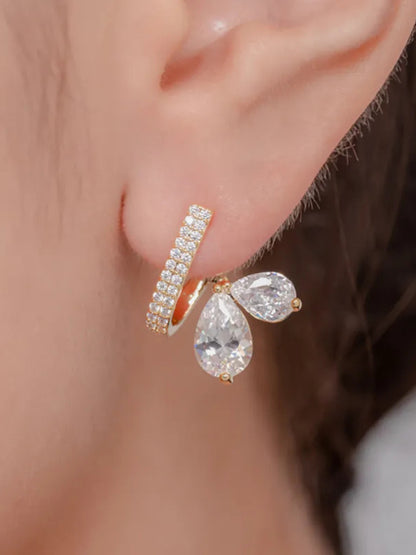 Floral Curve CZ Drop Earrings in 18K Rose Gold | Anti Tarnish