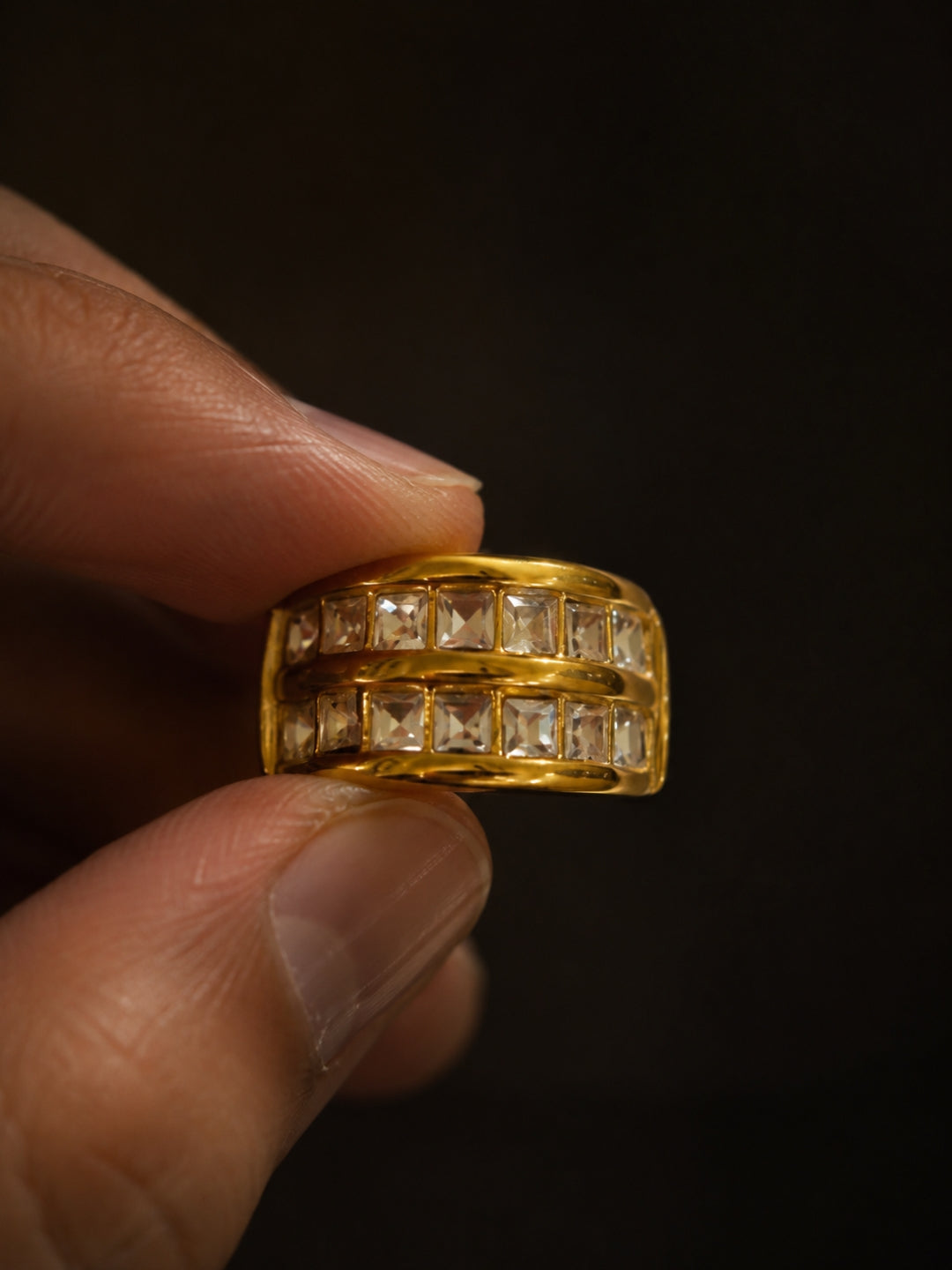 Double Row CZ Chunky Ring | 18K Gold Plated Stainless Steel