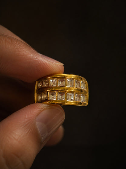 Double Row CZ Chunky Ring | 18K Gold Plated Stainless Steel