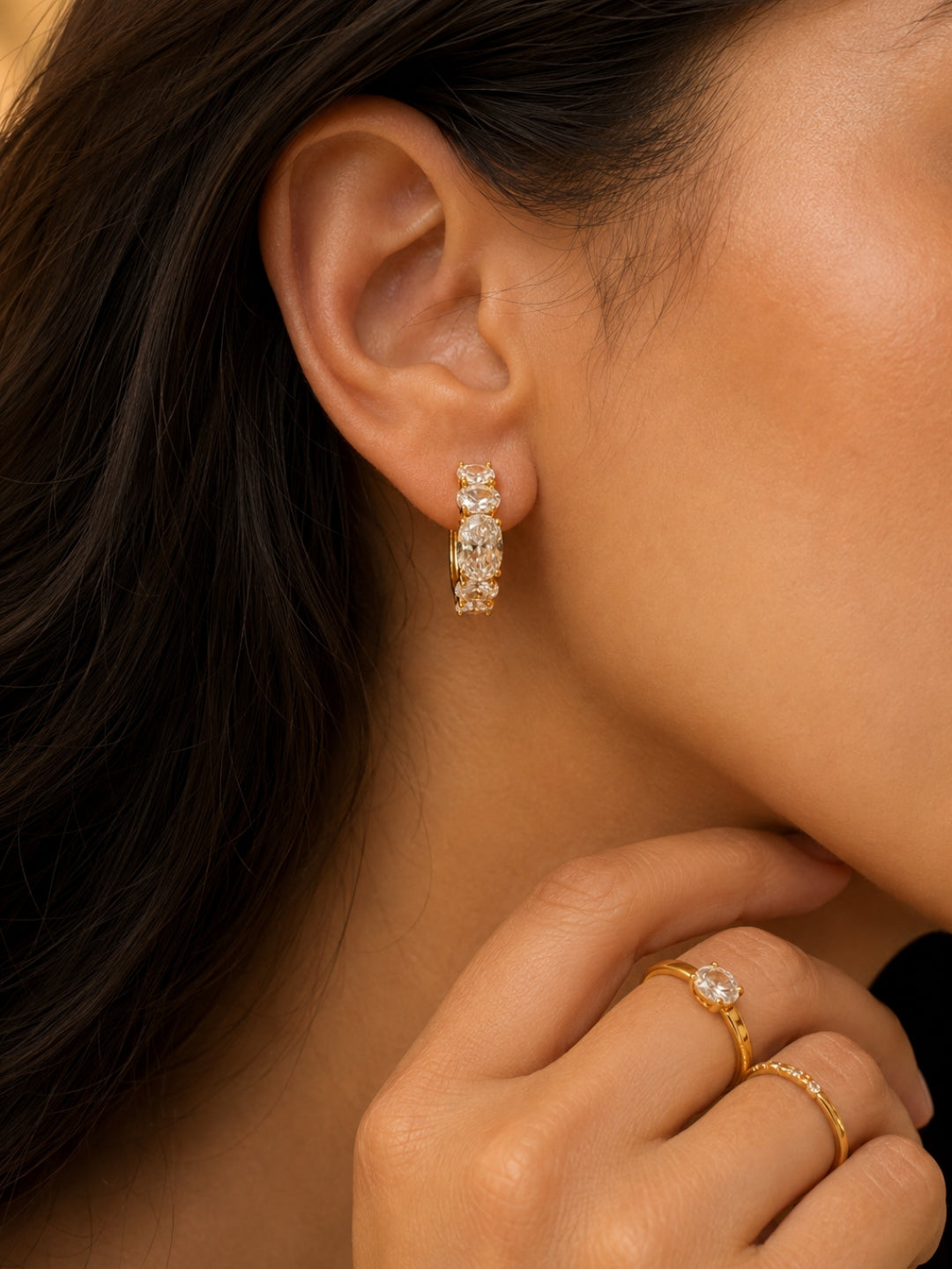 Oval CZ Studded Gold Hoops | 18K Gold Plated Anti Tarnish Earrings