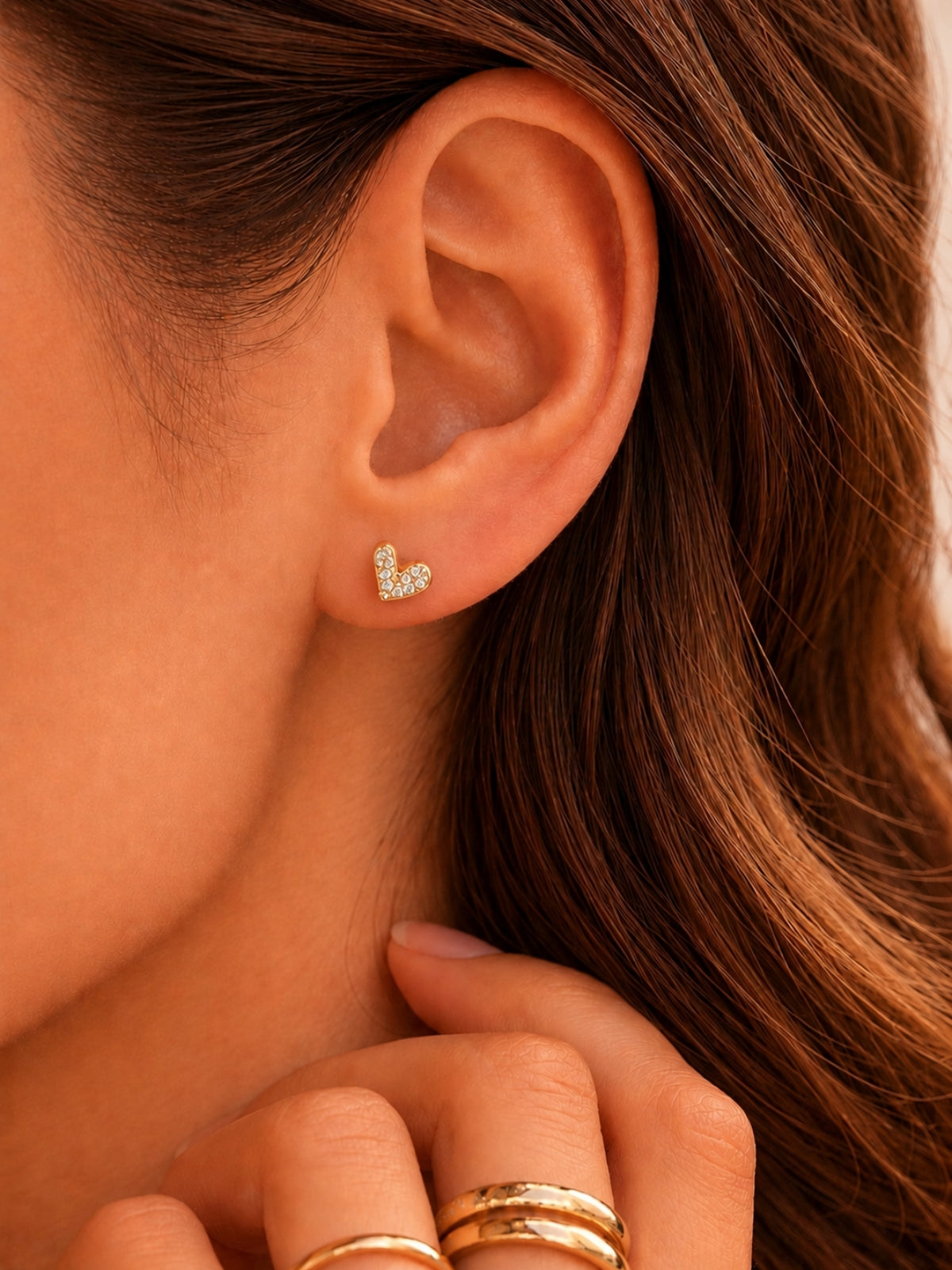 Nano Heart CZ Stud Earrings – 18K RoseGold Plated Everyday Studs