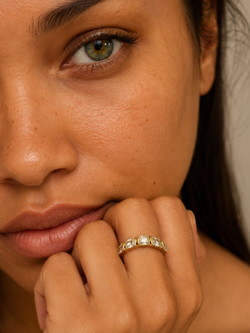 18K Gold Multi-Cut CZ Stackable Ring | Anti Tarnish Stainless Steel