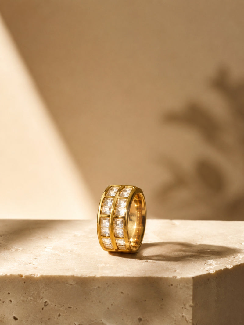 Double Row CZ Chunky Ring | 18K Gold Plated Stainless Steel