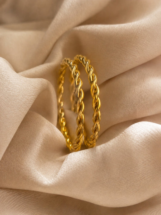 Pleated CZ Gold Bangle Bracelet | Anti-Tarnish Waterproof Jewelry