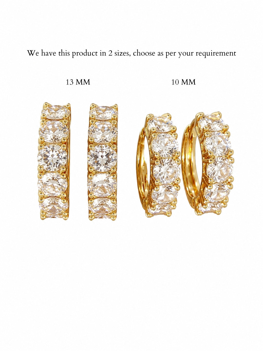 Solitaire CZ Studded Gold Hoops | 18K Gold Plated Small Earrings