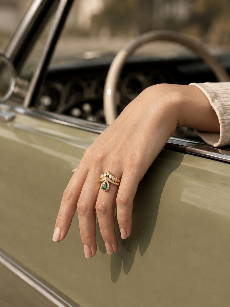 Emerald Crown CZ Ring in 18K Gold | Anti Tarnish Stacking Ring