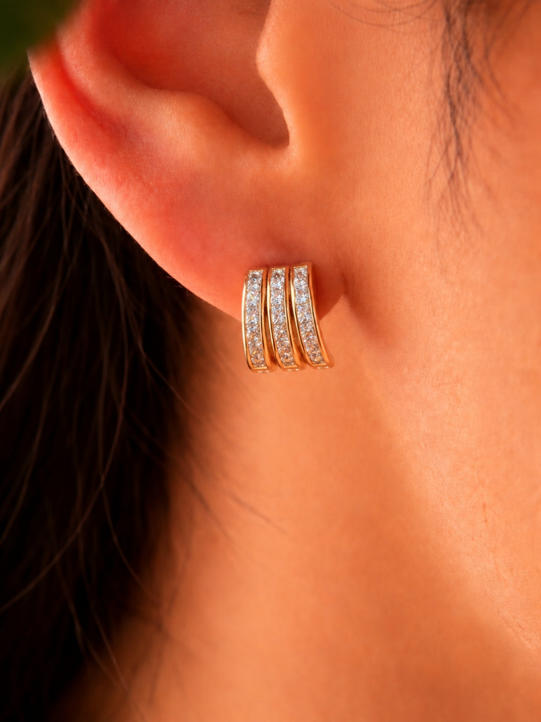 Triple Row Hoop Earrings, 18K Rose Gold-Plated
