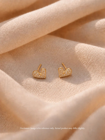 Nano Heart CZ Stud Earrings – 18K Gold Plated Everyday Studs
