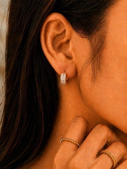 Rose Gold CZ Double Row Huggie Hoop Earrings | Anti Tarnish
