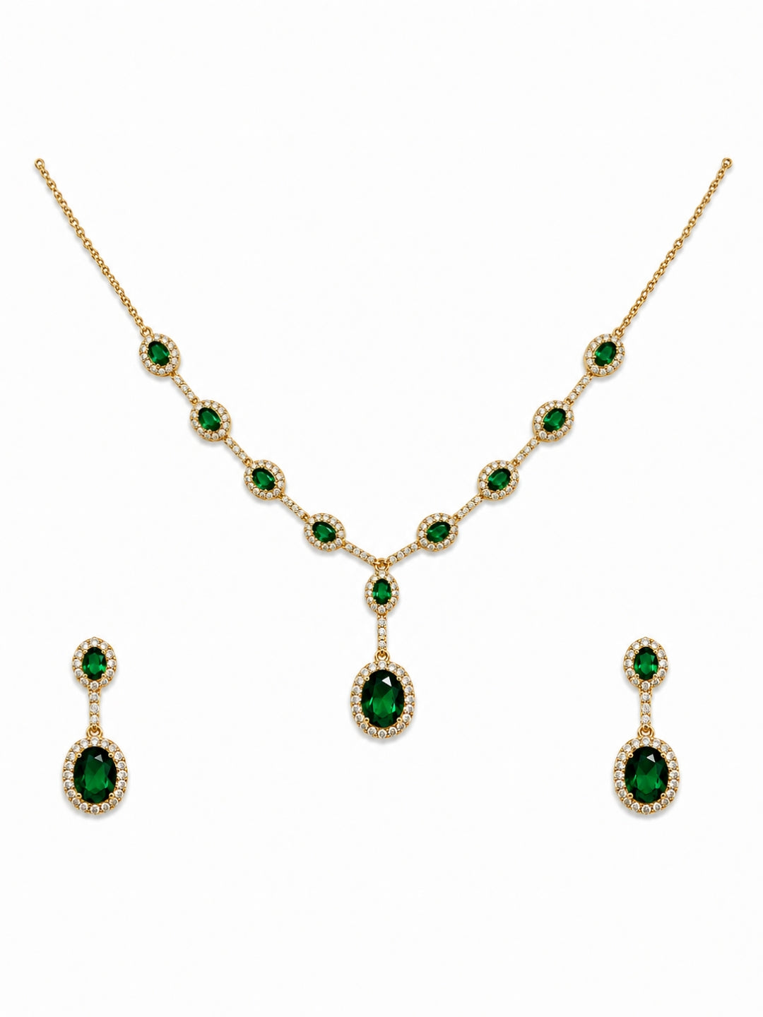 Emerald Classic Drop Necklace Set | 18K Gold CZ Jewelry Set