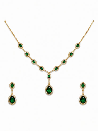 Emerald Classic Drop Necklace Set | 18K Gold CZ Jewelry Set