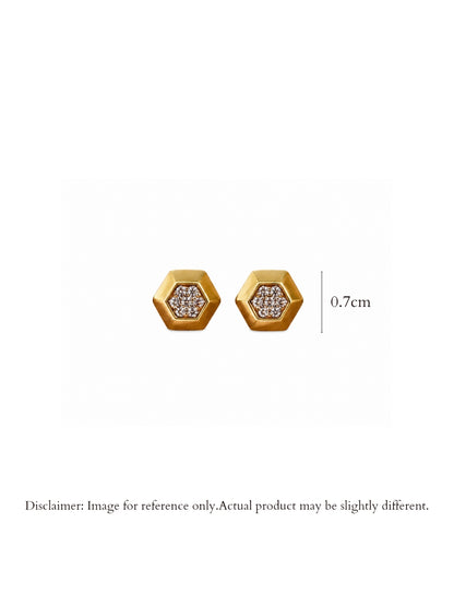 18K Gold Hexagon CZ Stud Earrings | Anti Tarnish Everyday Studs