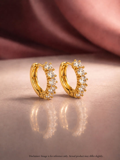 Solitaire CZ Studded Gold Hoops | 18K Gold Plated Small Earrings